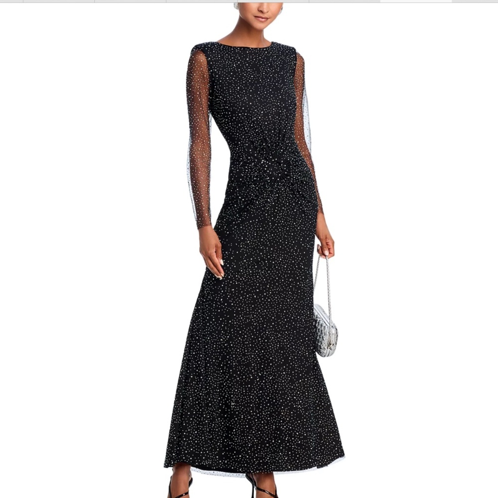 Aqua Crystal Embellished Maxi Evening Dress in Black
